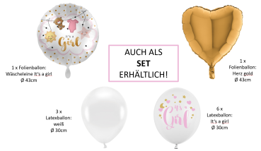 Folienballon rund - Wäscheleine: It's a girl - ø 43cm